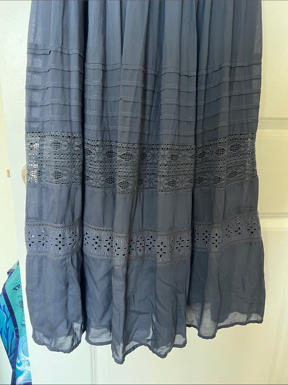 NWT Lucky Brand Nightshadow Navy Blue Eyelet-Trim Maxi Dress - Picture 9 of 11